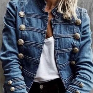 Women's Blue Military Style Denim Jacket